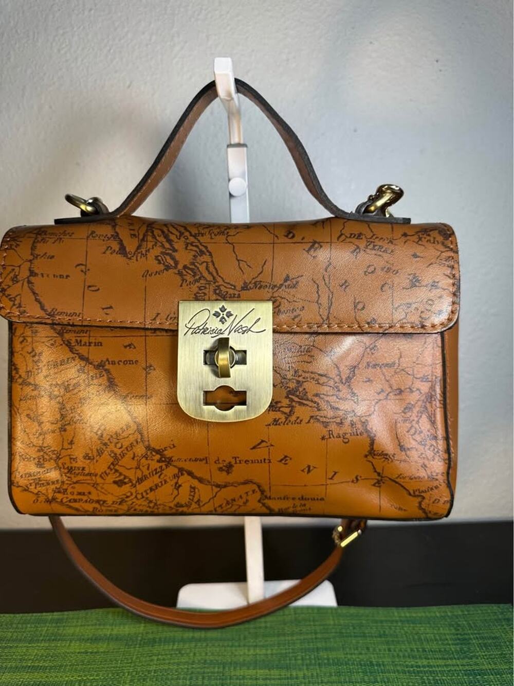 Patricia Nash Arlington Leather Satchel Crossbody – Signature European Map Print